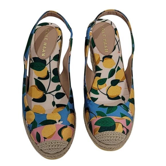 Cole Haan Slingback Espadrille Wedge Sandals 5.5 Multicolor Fabric - Picture 2 of 10
